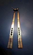 Vintage Raymond Sequaptewa Sterling Hopi Overlay Long Dangle Earrings 3 