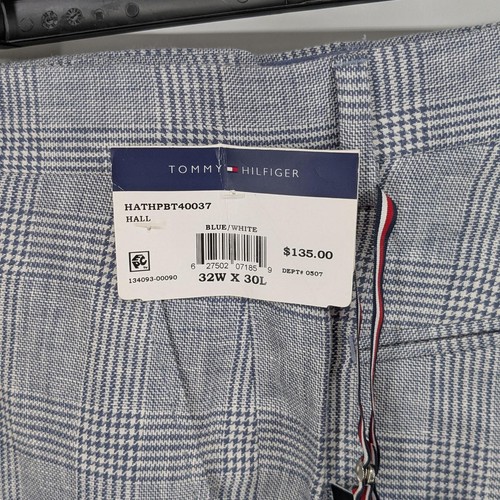 Tommy Hilfiger Tuta Uomo Moderna Vestibilità 100% Lino Abito Pantalone Blu Plaid 32x30 - Foto 3 di 4
