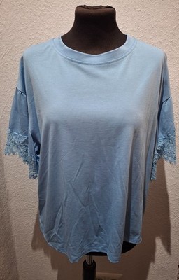 Italy Bluse Shirt Top Spitze Häckel  Boho hellblau Gr.34,36,38,40,42,kl44 B21