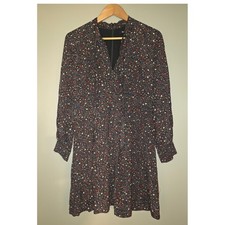 Madewell Silk Starry Night Tie Neck Dress Black Red Blue Star Print Size 6