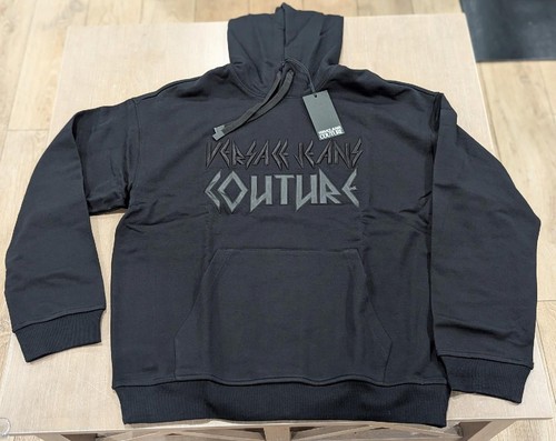 $375 Mens Versace Jeans Couture Tonal Logo Pullover Fleece Hoodie Black Large