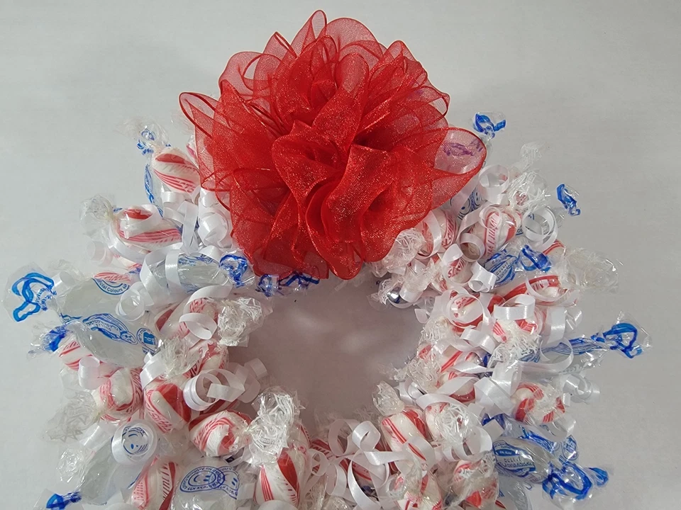 Handmade Edible Christmas Candy Wreath with Peppermint Candies - Image 4 of 4