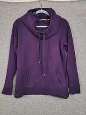 Athleta Sweatshirt Womens Small Purple Fleece Lined Cowl Neck Hoodie Pullover