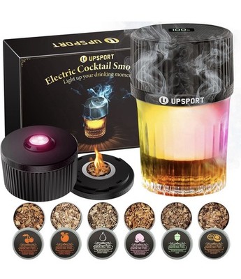 Electric Whiskey Smoker Kit with 4 Light Modes, Rechargeable Cocktail Smoker