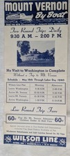 **VINTAGE 1940 WILSON LINE MOUNT VERNON BY BOAT ADVERTISING POSTER**