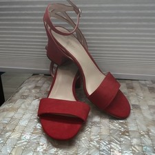 Nine West Red Block Heel Strappy Ankle Strap Buckle Open Toe Suede Heels sz 8.5