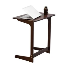 Tv Tray Table Bamboo Wood Laptop End Side Table for Sofa Couch Bed C Shaped B...