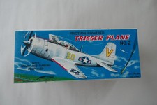 Vintage Original Tin Litho Trigger Plane Toy w/ Box Made In Japan Friction Toy