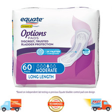Equate Options Women's Incontinence Pads, Leak Protection, Long Length, 60 Count