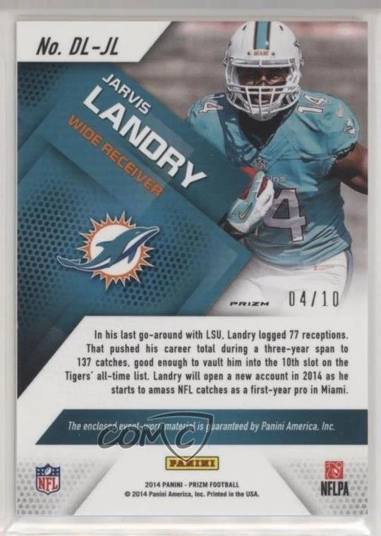 2014 Panini Prizm Dirty Laundry Gold Prizm /10 Jarvis Landry #DL-JL Rookie RC - Image 2 of 2