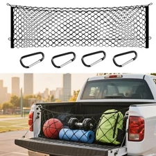 Double Layer Truck Bed Cargo Net 18x51 in Elastic Mesh with Strong Carabiners