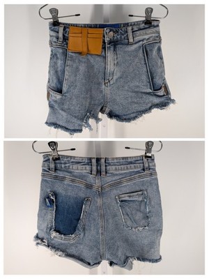 Ader Error SS21 Thrashed Denim Shorts Leather Card Holder Blue A1 26'' Streetwear