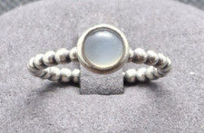 PANDORA 925 Sterling Silver Beaded Ring Size 5.75 Matte White Stone