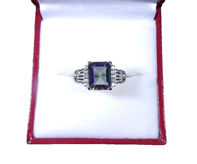 4.13 ct Mystic & White Topaz Solid Sterling Silver Cocktail Ring-AU (Q) US (8)