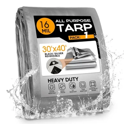 TIMOAU Heavy Duty Tarp 16 mil Finished Size Waterproof Tarpaulin Cover w/ Grommets