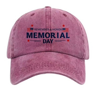 Vintage Memorial Day Unisex Baseball Cap-Remember & Honor Veteran USA Flag Hat