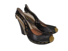 MOD Betsy Brown Peep Toe Slingbacks Whip Stitching Accents - EU40