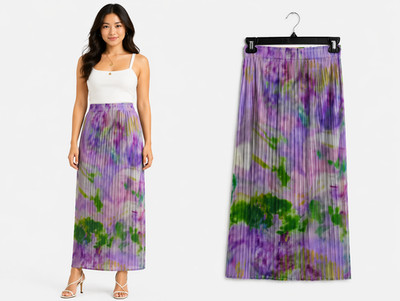 New N by Nancy Size Small Pleated Midi Skirt Purple Floral