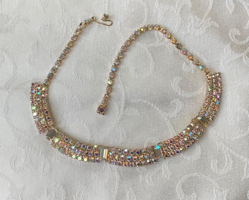 Vintage High-End AB Baguette Rhinestone Choker Statement Necklace - Picture 4 of 12