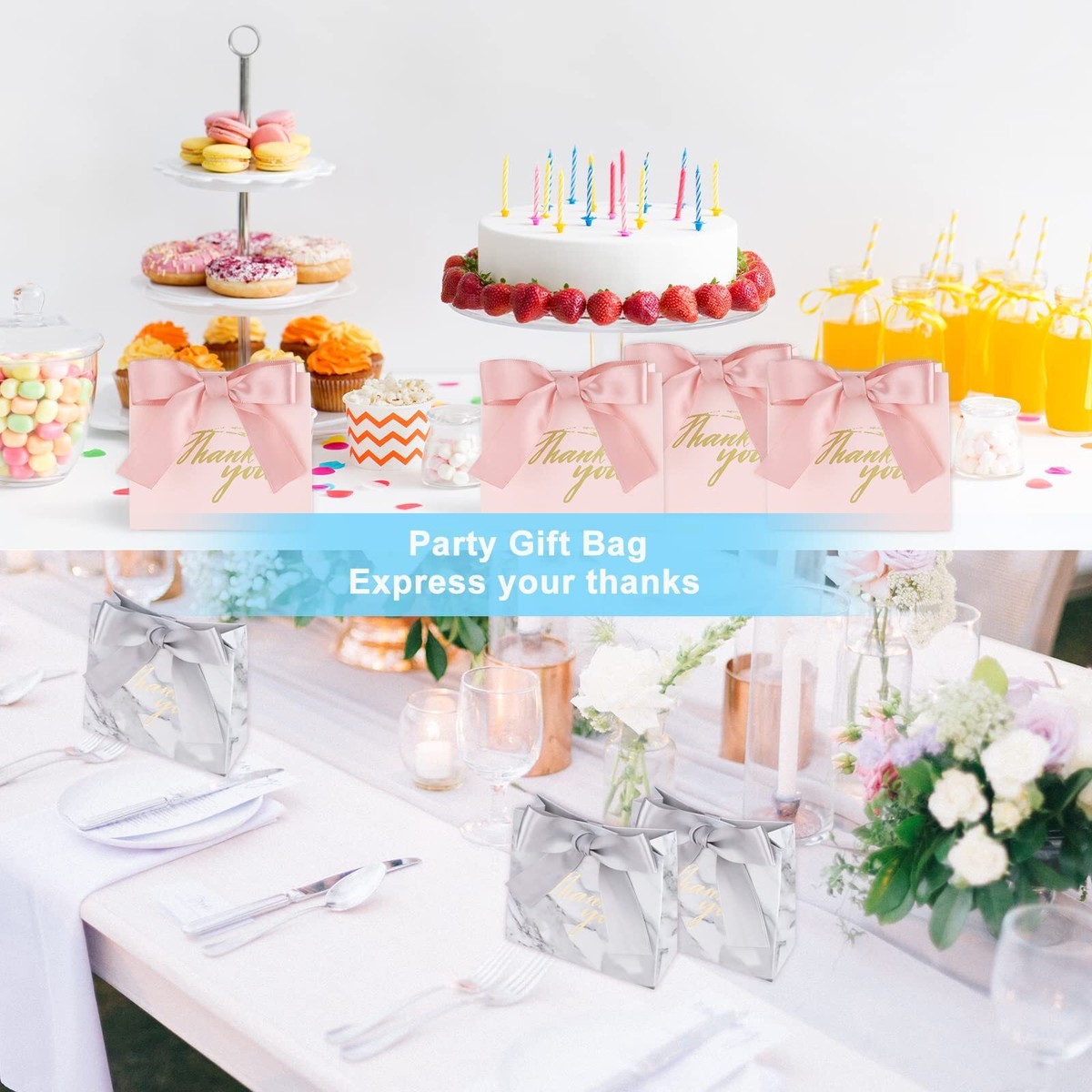Party Greeting 24 Vlies-Geschenktüten Mit Rosa Schleife & Griffen – Für Hochzeit, Geburtstag, Party, Inkl. Schleifenband