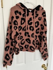 Victoria s Secret Pink Blush Pink Black Leopard cheetah print fuzzy hoodie sz M