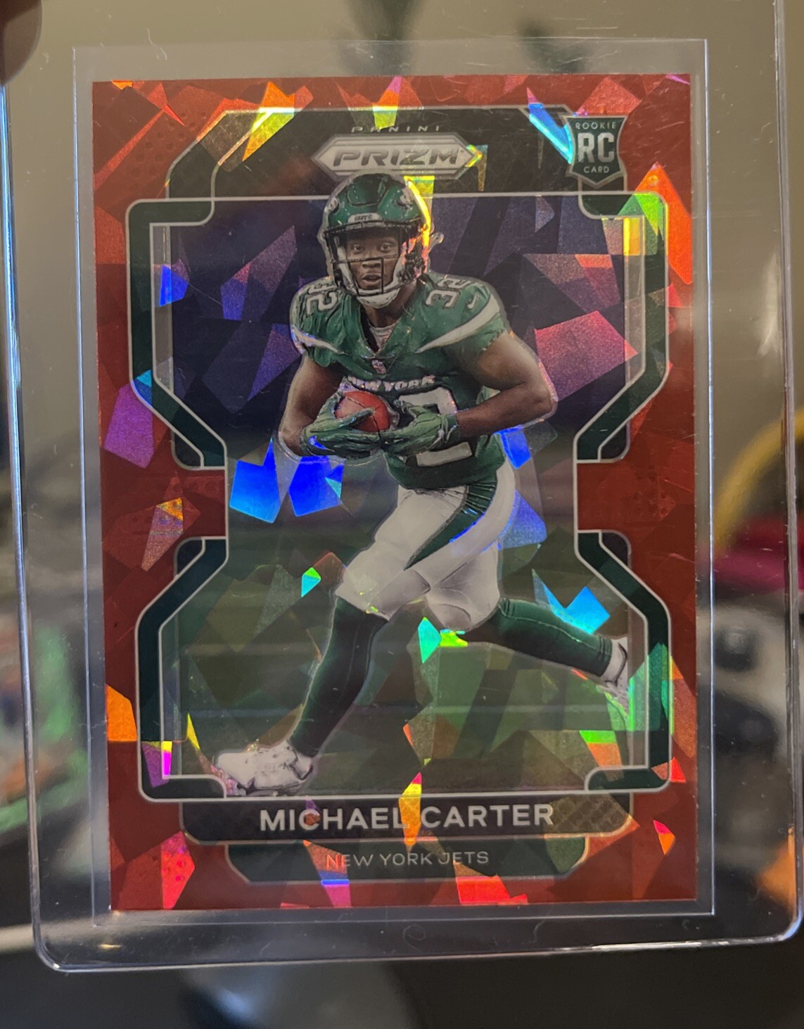 2021 Panini Prizm Michael Carter Red Cracked Ice Prizm #365 RC Rookie Jets