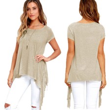 Women T Shirt Blouse Short Sleeve Pullover Tunic Tops V Neck Loose Cotton Summer