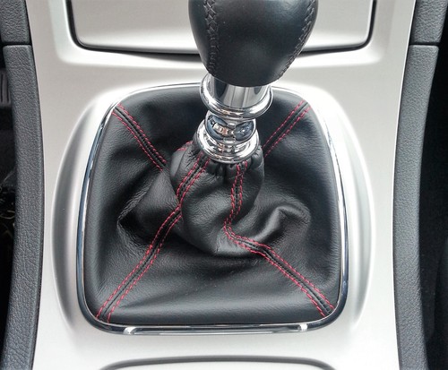 cuffia leva Cambio per Ford S Max Galaxy in vera pelle Nera e Cuciture Rosse - Foto 2 di 3