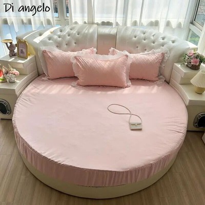 Round Fitted Sheet Romantic Solid Color Round Bed Sheet Bedding Mattress Cover