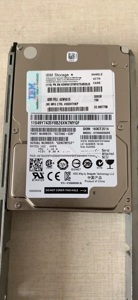 45W9613 IBM 300GB 45W9614 45W9615 SED DS8000 15K SAS 2.5'' 6Gbs Hard Drive HDD - Image 4 of 4