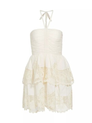 NEW Ulla Johnson Savannah Floral-lace Halterneck Dress In Ivory Size 4  #D6935
