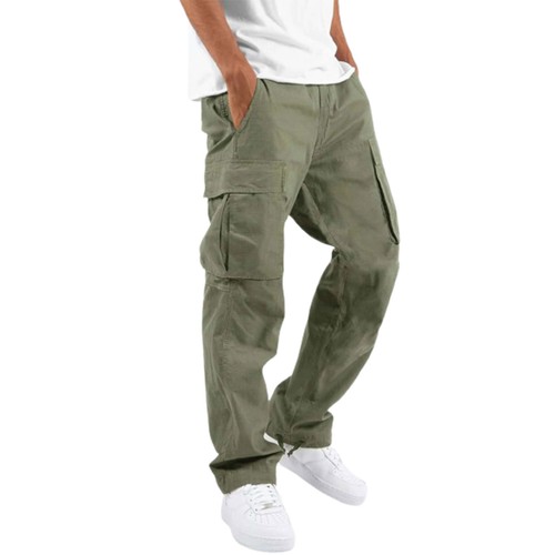 WORK PANTS MEN STRETCH CARGO PANTS COTTON CUFF ANKEL ELASTIC WAIST DRAWSTRING - Picture 13 of 21