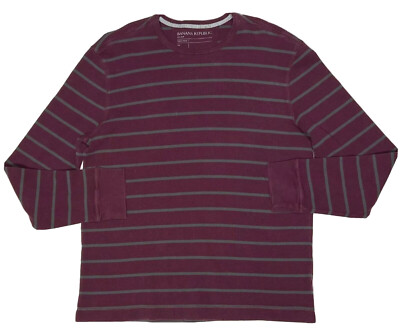 Banana Republic Red Long Sleeve Crew Neck Waffle Knit Thermal XL Shirt  Striped