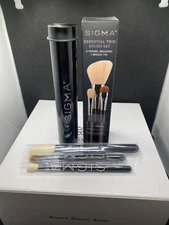 SIGMA Essential TRIO BRUSH SET 3 Travel Makeup Brushes + Tin Can Storage (black)