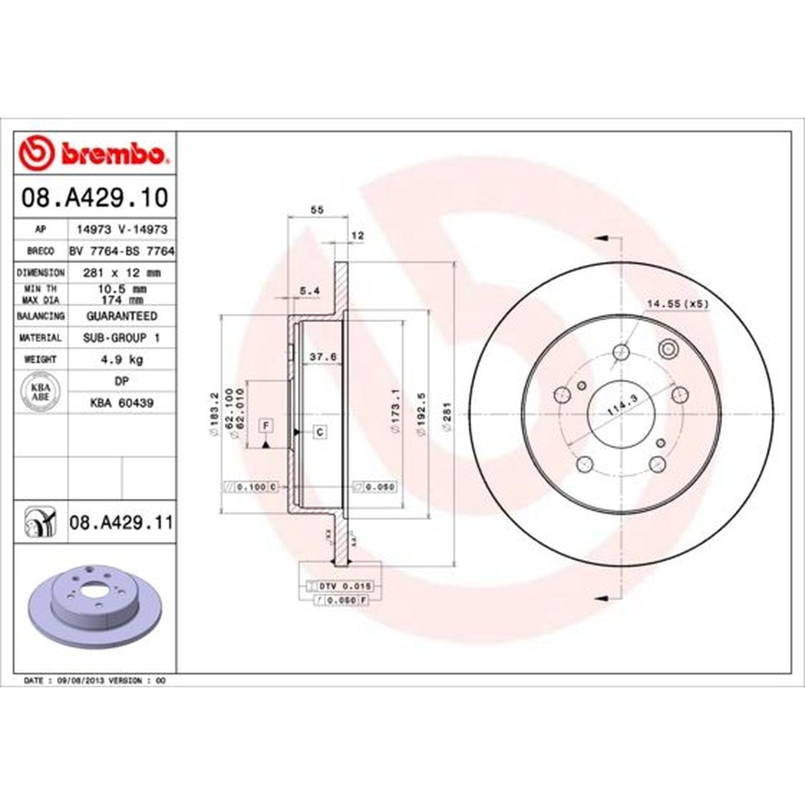 BREMBO Pair UV Coated Brake Discs 08.A429.11