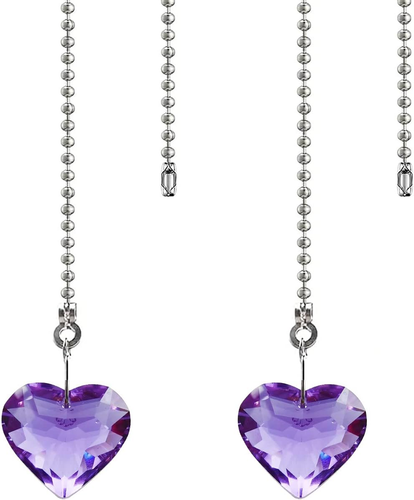 2pcs 12inch Crystal Heart Prisms Pendant Ceiling Fan Pull Chain Extender With Ba - Picture 9 of 11
