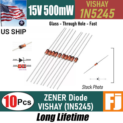10 PCS VISHAY 1N5245 Zener  Diode | IN5245 | 15V 500mW DO-35 | US Ship