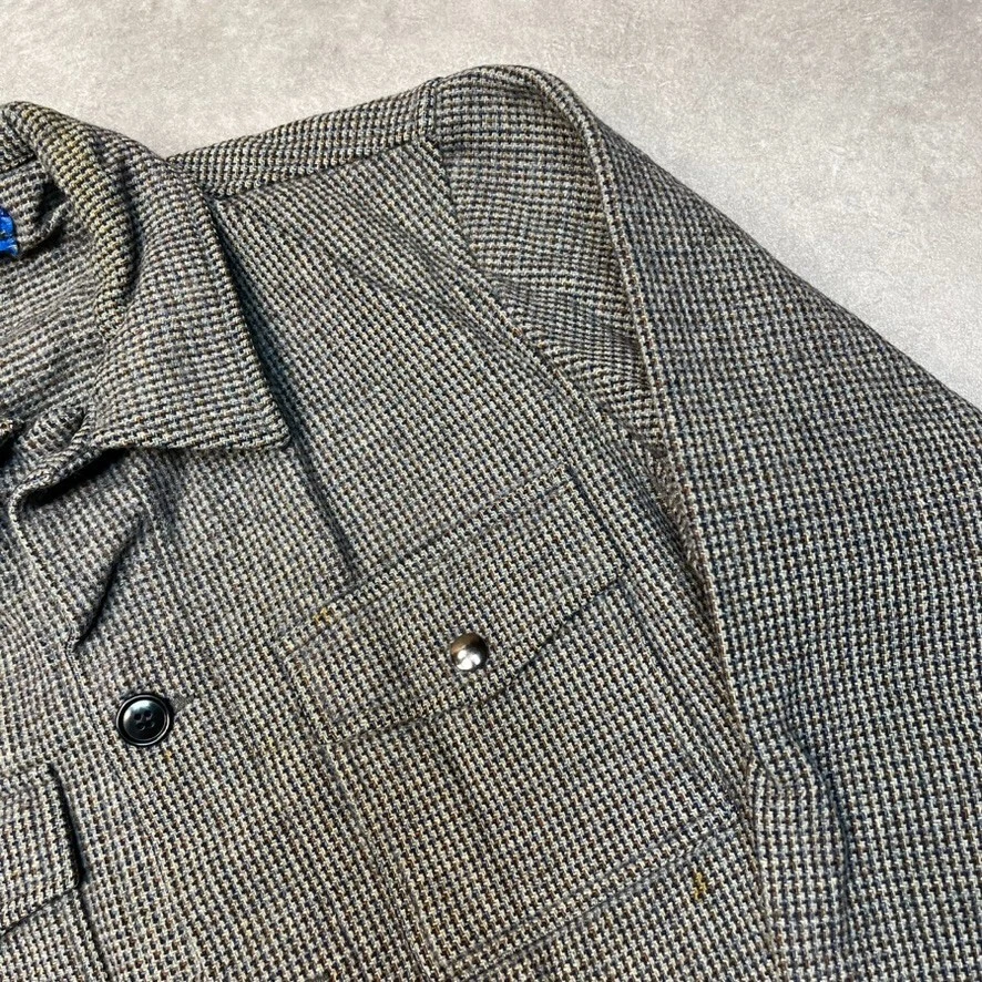 Pendleton Over Shirt Mens Medium 60s Vintage Wool Check Mackinshaw Jacket, Grey - Image 4 of 4