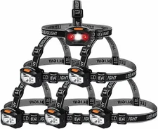 Pack of 6 - Headlamp, Flashlight LED 150 Lumens Battery Operated Super Bright