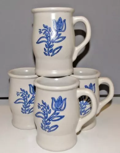 Pfaltzgraff Stoneware Yorktowne Tulip Barrel Mugs Set of 4  Vintage USA