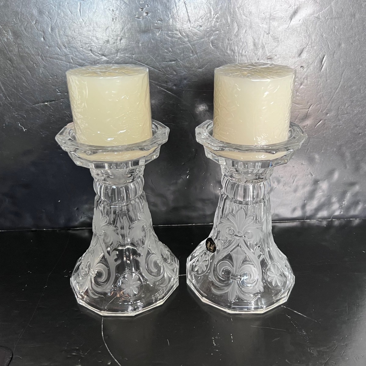 Vintage Crystal Clear Studios Crystal Fleur de Lis Candle