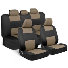 Beige/Black Car Seat Covers Set Polyester w/Headrest Covers Sedan Truck SUV Van