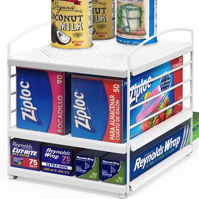 Re Kitchen Wrap Organizer Storage Height Adjustable Rack White