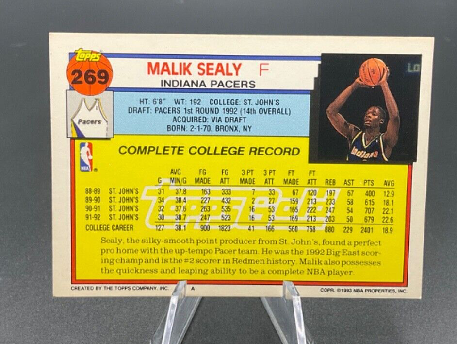 1992-93 Topps Gold Basketball # 269 Malik Sealy ‘92 Draft Pick Rc ...