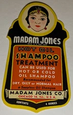 1930s Valmor Madam Jones Hot Oil Shampoo Label Chicago Black Americana
