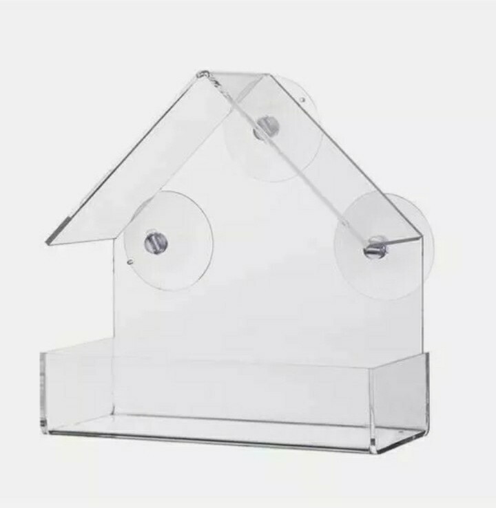 GLASS WINDOW BIRD FEEDER CLEAR PERSPEX VIEWING HANGING PEANUT SEED FEED FEEDING