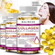 Collagen Peptides 1000mg Hydrolyzed Collagen Capsules Types I,II,III,V,X 