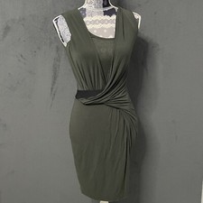 B44 Dressed Sheath Dress Womens XS Army Green Twist Front Jersey Knit Bodycon