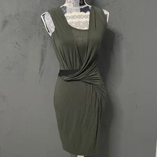 B44 Dressed Bodycon Dress Womens XS Army Green Twist Front Jersey Knit Sheath