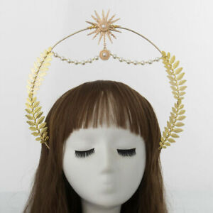 Women Sun Beads Pendant  Hair Band  Halo Crown Headwear Virgin Mary Headpiece